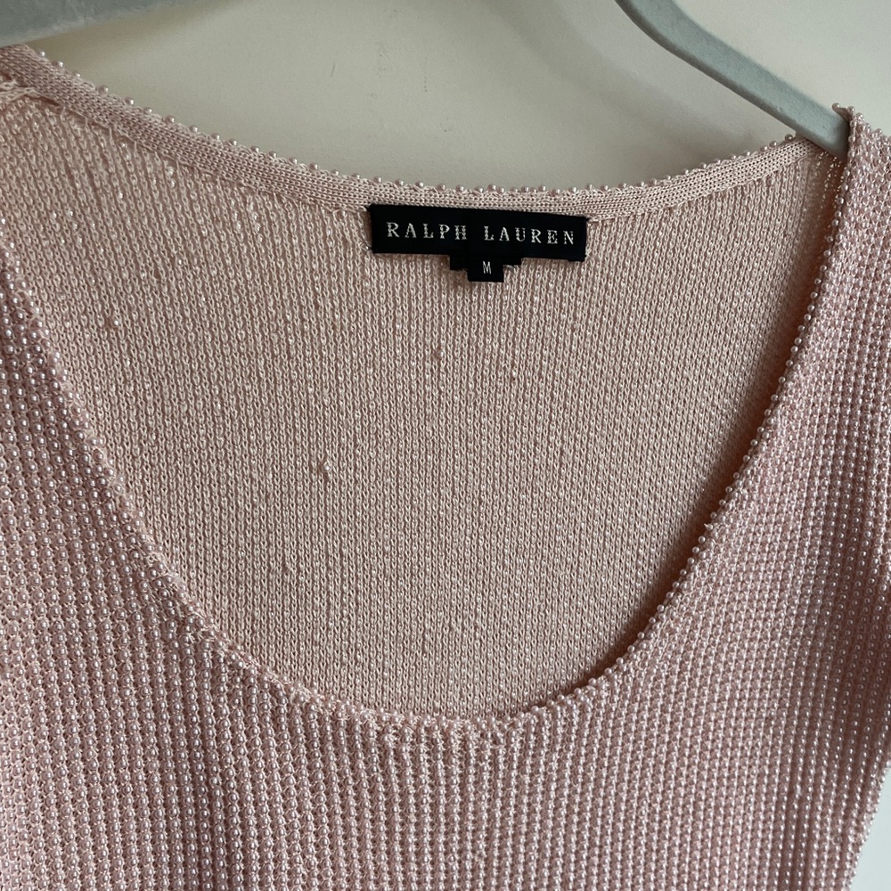 RALPH LAUREN Light Pink Silk Beaded Short Sleeve Top Women’s Size M - Picture 4 of 7